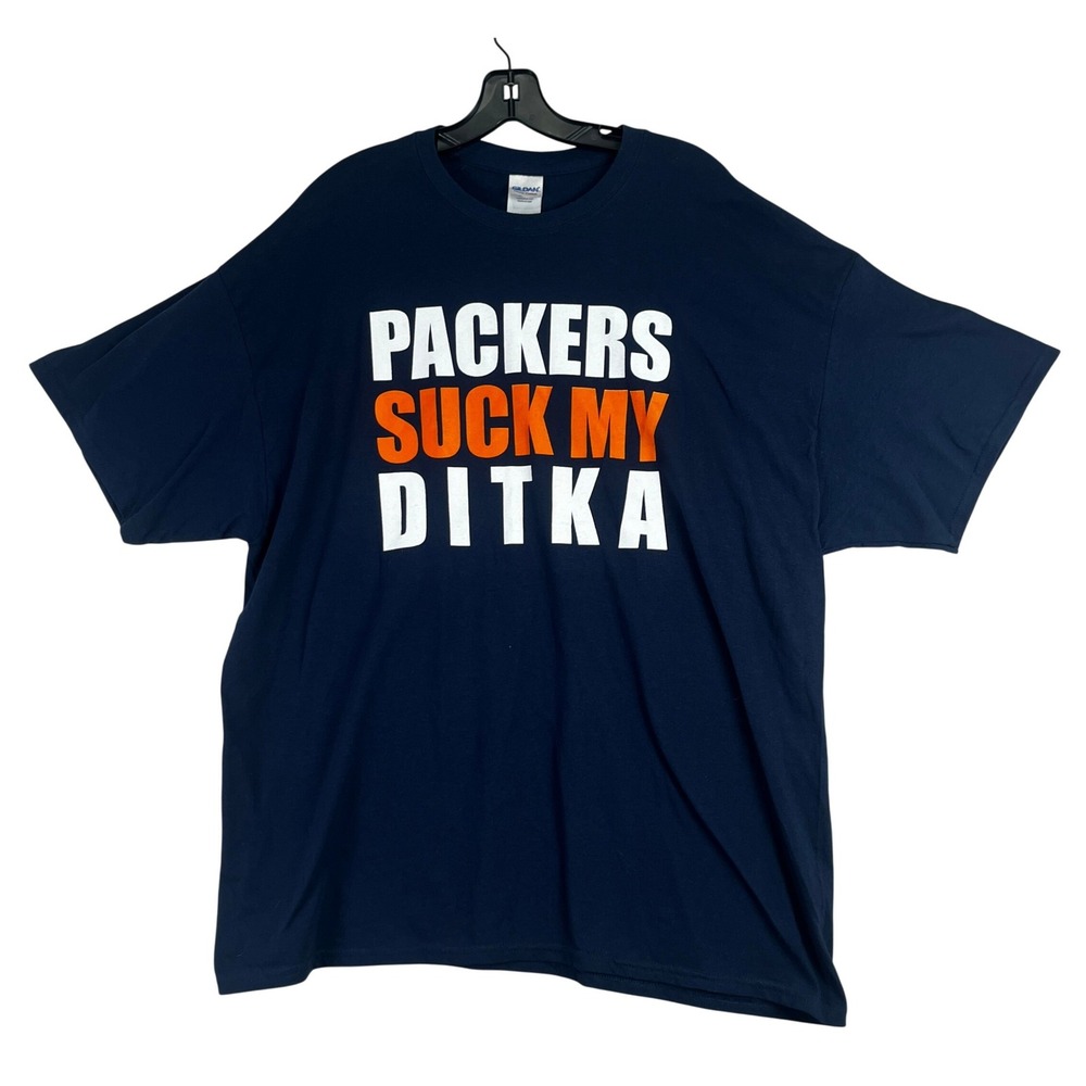 Packers Suck My Ditka Gildan T-Shirt‎ Mens 2XL Navy Blue Funny Sports Humor Tee